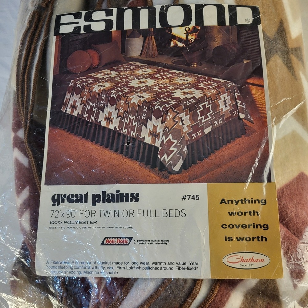 New Vtg Chatham Great Plains Acrylic Blanket 72 X 90 Inch Twin Double, Southwest